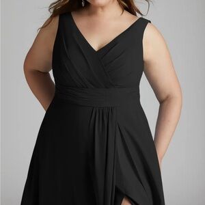 Azazie Black V-Neck Wrap Bodice Plus Size Gown